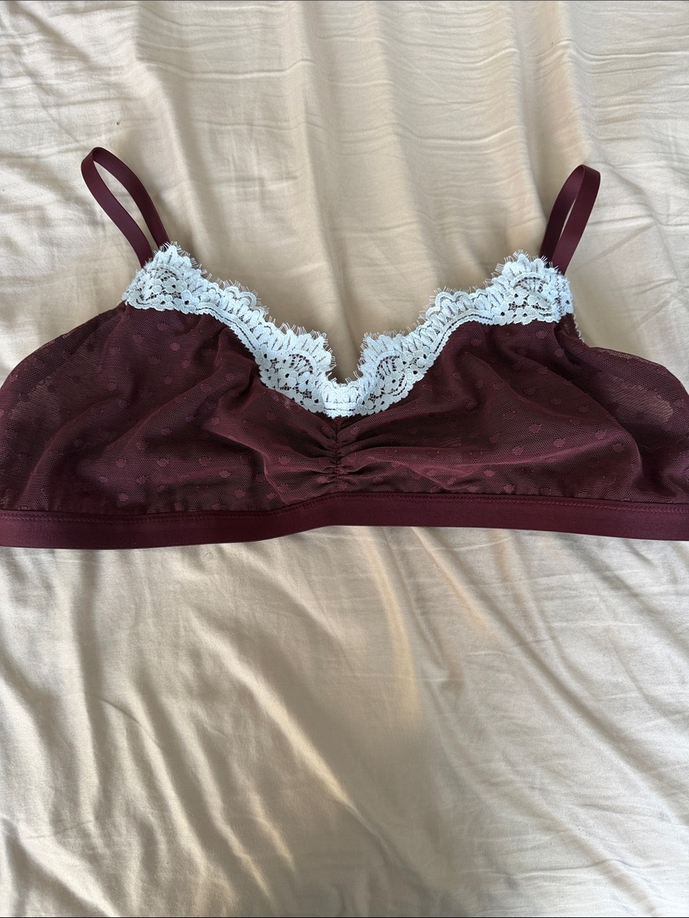 aerie Burgundy Bralette with White Lace Trim